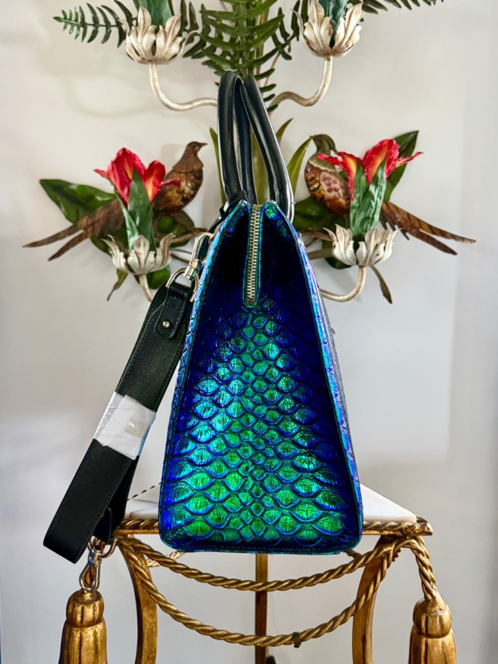 ๐๐ NWT Brahmin Emerald Lulia Caroline Metallic Blue Green Snake Print Bag ๐๐ - Picture 7 of 16